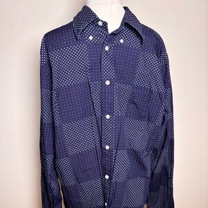 Brooks Brothers Large Regent Button Down Geometric Check Shirt navy Blue Long